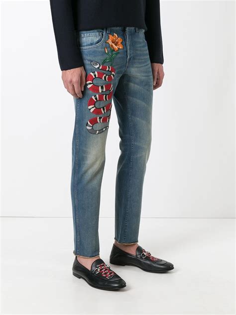 gucci denim jacket snake|Gucci snake jeans men.